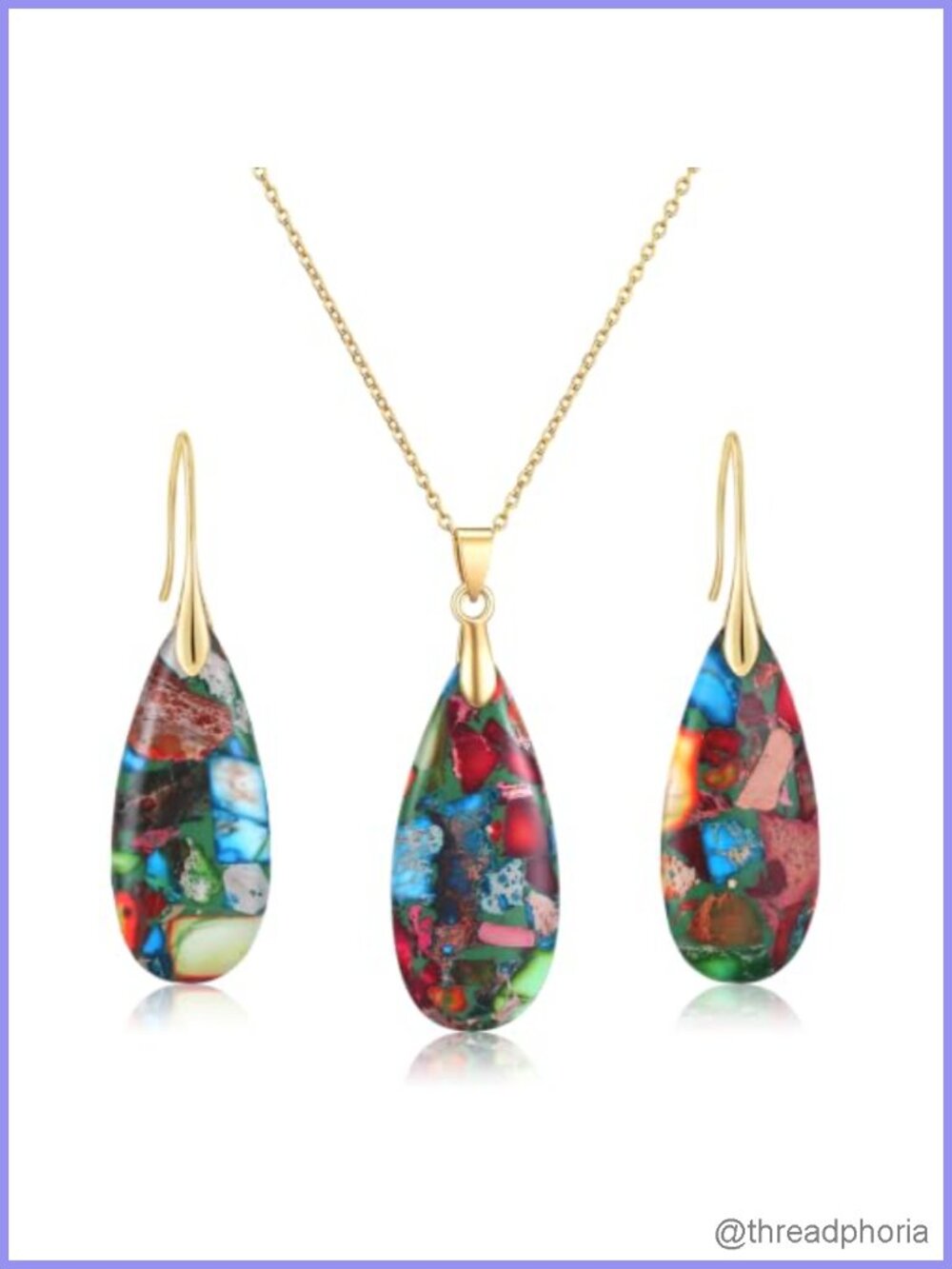 Women's Natural Imperial Stone Jewelry Set w/ Necklace & Earrings, 18K Gold